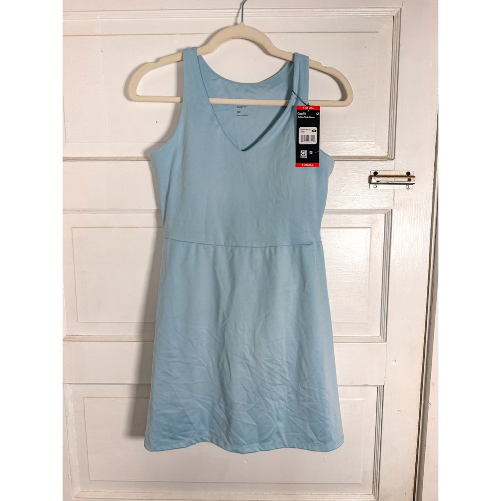 NWT GapFit Active Tank Dress Light Blue Built-in Shorts Pocket XS GF007944